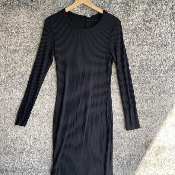 Reformation Dresses & Skirts - Reformation Jeans Dress Womens Medium Black Ribbed Long Sleeve Midi Bodycon USA